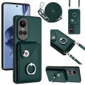 For OPPO Reno10/Reno10 Pro 5G Global Organ Card Bag Ring Holder Phone Case with Long Lanyard(Green)