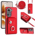 For OPPO Reno11 Global Organ Card Bag Ring Holder Phone Case with Long Lanyard(Red)