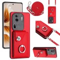 For OPPO Reno11 Pro Global Organ Card Bag Ring Holder Phone Case with Long Lanyard(Red)