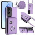 For Honor X50i / 90 Lite Organ Card Bag Ring Holder Phone Case with Long Lanyard(Purple)