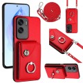 For Honor X50i / 90 Lite Organ Card Bag Ring Holder Phone Case with Long Lanyard(Red)