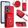 For Honor X7a / Play7T Organ Card Bag Ring Holder Phone Case with Long Lanyard(Red)