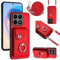 For Honor X8a Organ Card Bag Ring Holder Phone Case with Long Lanyard(Red)