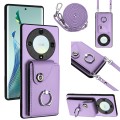 For Honor X9a / Magic5 Lite Organ Card Bag Ring Holder Phone Case with Long Lanyard(Purple)