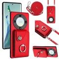 For Honor X9a / Magic5 Lite Organ Card Bag Ring Holder Phone Case with Long Lanyard(Red)