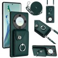 For Honor X9a / Magic5 Lite Organ Card Bag Ring Holder Phone Case with Long Lanyard(Green)