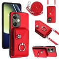 For OnePlus Nord CE 3 Lite Organ Card Bag Ring Holder Phone Case with Long Lanyard(Red)