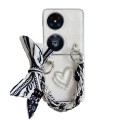 For Huawei P50 Pocket Rhombus Leather Texture Heart-shaped Scarf Bracelet Shockproof Phone Case(Whit