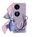 For Huawei P50 Pocket Rhombus Leather Texture Heart-shaped Scarf Bracelet Shockproof Phone Case(Purp