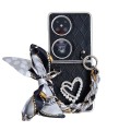 For Huawei P50 Pocket Rhombus Leather Texture Heart-shaped Scarf Bracelet Shockproof Phone Case(Blac