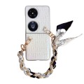 For Huawei P50 Pocket Gradient Leather Texture Scarf Bracelet Shockproof Phone Case(White)