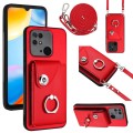 For Xiaomi Redmi 10C Organ Card Bag Ring Holder Phone Case with Long Lanyard(Red)