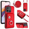 For Xiaomi Redmi 12C / 11A Organ Card Bag Ring Holder Phone Case with Long Lanyard(Red)