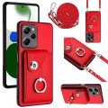 For Xiaomi Redmi Note 12 Pro Speed Organ Card Bag Ring Holder Phone Case with Long Lanyard(Red)