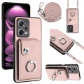 For Xiaomi Redmi Note 12 Pro+ 5G Global Organ Card Bag Ring Holder Phone Case with Long Lanyard(Pink