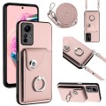 For Xiaomi Redmi Note 12S 4G Global Organ Card Bag Ring Holder Phone Case with Long Lanyard(Pink)