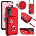 For Xiaomi Redmi Note 12S 4G Global Organ Card Bag Ring Holder Phone Case with Long Lanyard(Red)