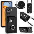 For Xiaomi Redmi 13C 4G / Poco C65 Organ Card Bag Ring Holder Phone Case with Long Lanyard(Black)