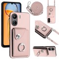 For Xiaomi Redmi 13C 4G / Poco C65 Organ Card Bag Ring Holder Phone Case with Long Lanyard(Pink)