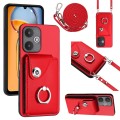 For Xiaomi Redmi 13C 5G / Redmi 13R Organ Card Bag Ring Holder Phone Case with Long Lanyard(Red)