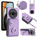 For Xiaomi Redmi A3 4G Organ Card Bag Ring Holder Phone Case with Long Lanyard(Purple)