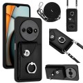 For Xiaomi Redmi A3 4G Organ Card Bag Ring Holder Phone Case with Long Lanyard(Black)