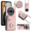 For Xiaomi Redmi A3 4G Organ Card Bag Ring Holder Phone Case with Long Lanyard(Pink)