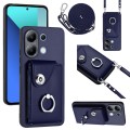 For Xiaomi Redmi Note 13 4G Global Organ Card Bag Ring Holder Phone Case with Long Lanyard(Blue)