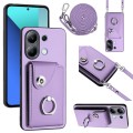 For Xiaomi Redmi Note 13 4G Global Organ Card Bag Ring Holder Phone Case with Long Lanyard(Purple)
