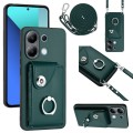 For Xiaomi Redmi Note 13 4G Global Organ Card Bag Ring Holder Phone Case with Long Lanyard(Green)