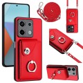 For Xiaomi Redmi Note 13 5G Global Organ Card Bag Ring Holder Phone Case with Long Lanyard(Red)