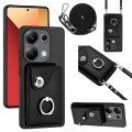 For Xiaomi Redmi Note 13 Pro 4G Global Organ Card Bag Ring Holder Phone Case with Long Lanyard(Black