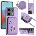 For Xiaomi Redmi Note 13 Pro 5G Global Organ Card Bag Ring Holder Phone Case with Long Lanyard(Purpl