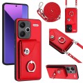 For Xiaomi Redmi Note 13 Pro+ Organ Card Bag Ring Holder Phone Case with Long Lanyard(Red)