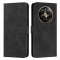 For Realme 12+ Skin Feel Heart Embossed Leather Phone Case with Long Lanyard(Black)