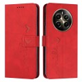 For Realme 12+ Skin Feel Heart Embossed Leather Phone Case with Long Lanyard(Red)