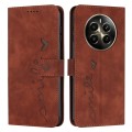 For Realme 12+ Skin Feel Heart Embossed Leather Phone Case with Long Lanyard(Brown)