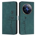 For Realme 12 Pro+ Skin Feel Heart Embossed Leather Phone Case with Long Lanyard(Green)