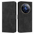 For Realme 12 Pro+ Skin Feel Heart Embossed Leather Phone Case with Long Lanyard(Black)