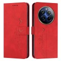 For Realme 12 Pro+ Skin Feel Heart Embossed Leather Phone Case with Long Lanyard(Red)