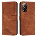 For Realme C67 4G Global Skin Feel Stripe Pattern Leather Phone Case with Long Lanyard(Brown)