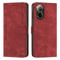 For Realme C67 4G Global Skin Feel Stripe Pattern Leather Phone Case with Long Lanyard(Red)