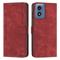 For Motorola Moto G04/G24 Skin Feel Stripe Pattern Leather Phone Case with Long Lanyard(Red)