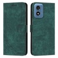 For Motorola Moto G04/G24 Skin Feel Stripe Pattern Leather Phone Case with Long Lanyard(Green)