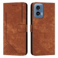 For Motorola Moto G34 5G Skin Feel Stripe Pattern Leather Phone Case with Long Lanyard(Brown)