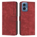 For Motorola Moto G34 5G Skin Feel Stripe Pattern Leather Phone Case with Long Lanyard(Red)
