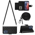 For Motorola Moto G Play 4G 2024 Rhombic Texture Flip Leather Phone Case with Long Lanyard(Black)