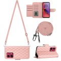For Motorola Moto G84 Rhombic Texture Flip Leather Phone Case with Long Lanyard(Coral Pink)