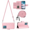 For Motorola Edge 40 Neo Rhombic Texture Flip Leather Phone Case with Long Lanyard(Pink)