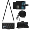 For Motorola Moto G14 Rhombic Texture Flip Leather Phone Case with Long Lanyard(Black)